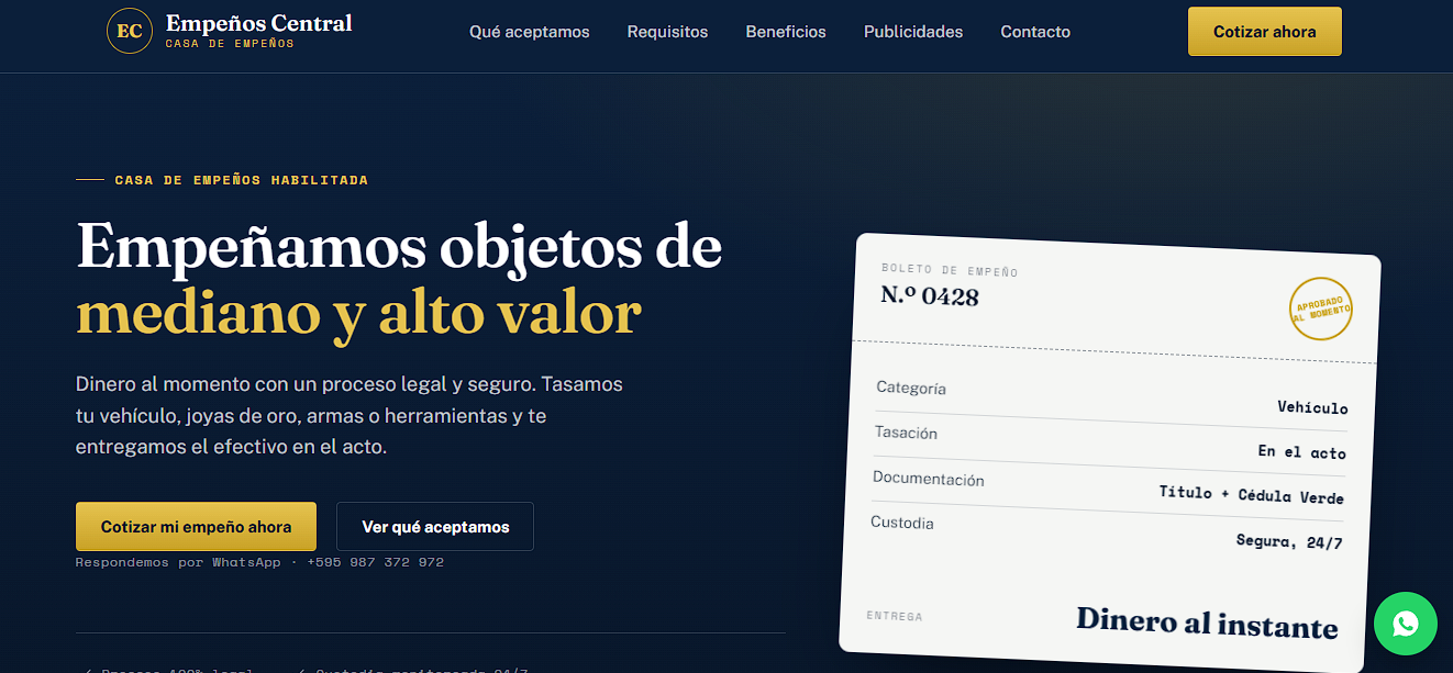 Sitio web de Empeños Central